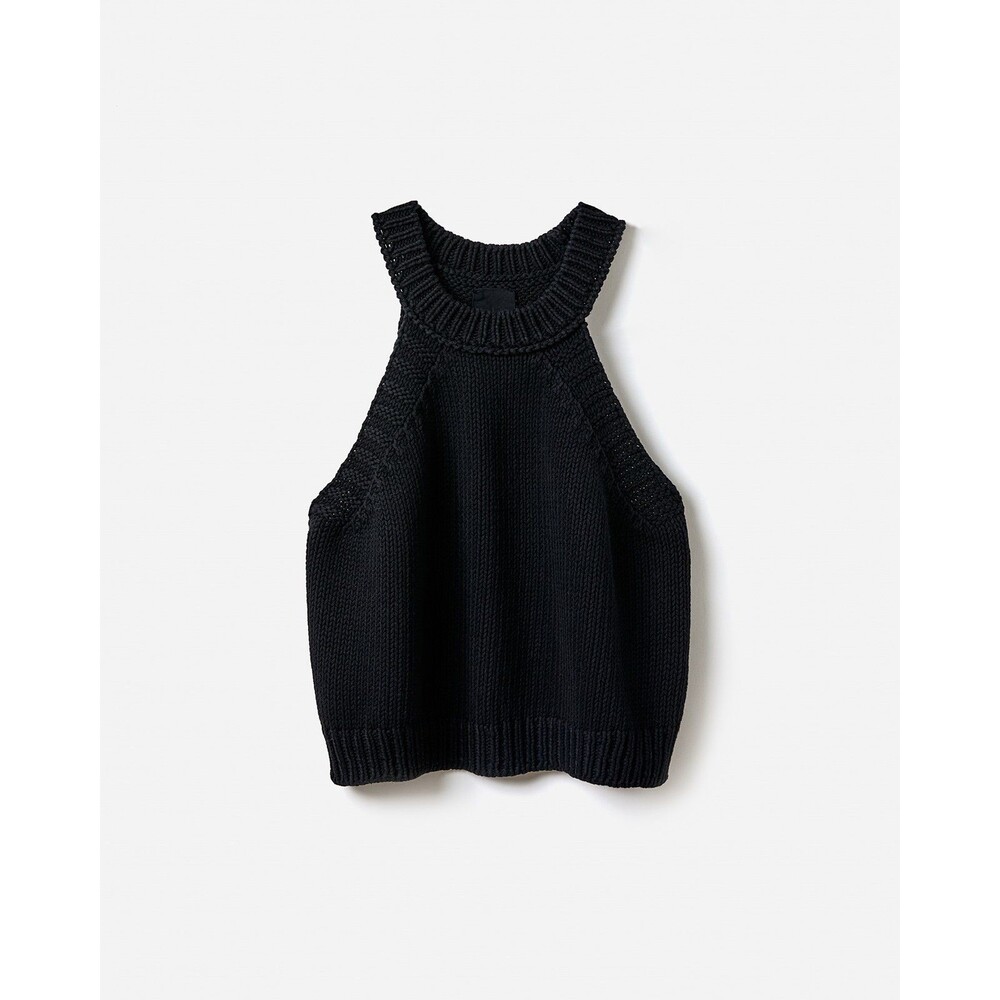 Hunter & Brown Women's Black Ribbed Knit Halter Cropped Sweater Tank S